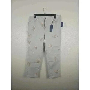 NWT Bandolino White Floral Print 5 Pocket Mandie Slim Crop Jeans Size 16